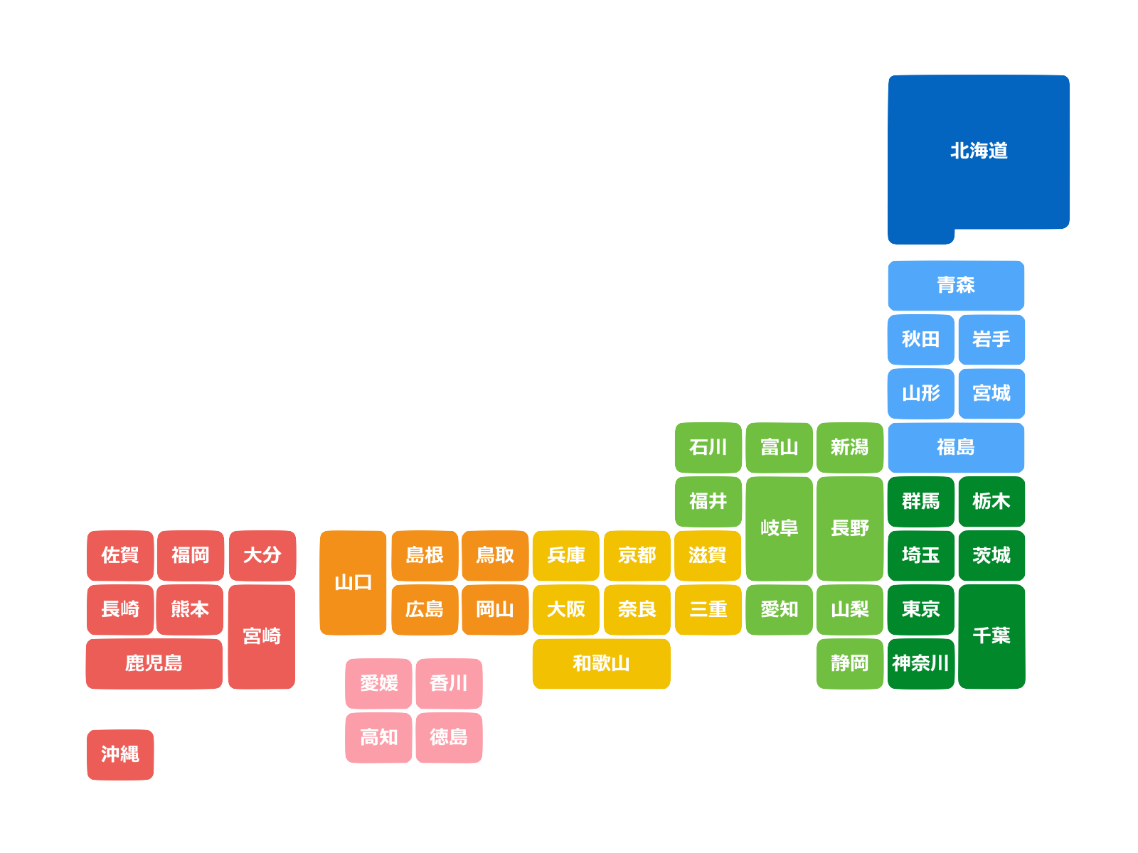 都道府県を色分けした日本地図